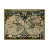 אמנות סימן מסחרי 'מפת העולם 1684' אמנות קנבס מאת וינטג 'Lavoie