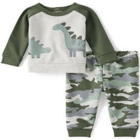 תינוקת לילדים תינוקת דינוזאור דו-חלקית שרוול ארוך ומערכת משחק ארוכה של מכנסיים, בגדלים נולד -24 מ '