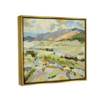 שופע נוף הרים ירוק שופע ציור מופשט מטאלי זהב ממוסגר אמנות אמנות קיר אמנות