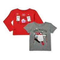 מנוע מטורף של בנות חג המולד ארוך וקצר חולצות גרפיות, 2 חבילה, מידות 4-16