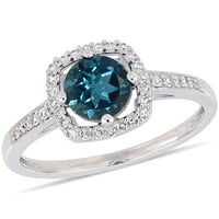 Miabella's Carat T.G.W. לונדון כחול טופז וקראט T.W. יהלום 10KT טבעת הילה זהב לבן
