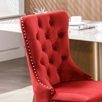 AUKFA יוקרה מתקדמת כסאות אוכל מרופדים סט של 2, כיסא צדדי מעץ מוצק מודרני עם גזירת ראש ציפורניים - אדום