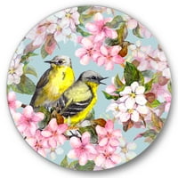 אמנות עיצוב 'ציפורים על דובדבן ורוד סאקורה ופרחי תפוח השני' אמנות קיר מתכת מעגל מסורתית-דיסק של 36