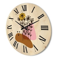 עיצוב אמנות 'מופשט פרחי צמחים עם יסודי צורות אני' מודרני עץ קיר שעון