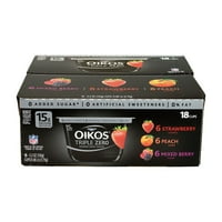Dannon® Oikos® Triple Zero מעורבב יווני יווני יווני יווני תות אפרסק תות מעורבב 5.3oz חבילה