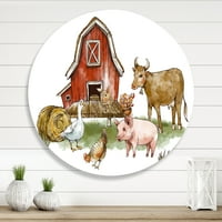 עיצוב בית חווה עם עוף חזיר פרה אווז וערמת חציר 'מעגל כפרי אמנות קיר מתכת - דיסק של 23