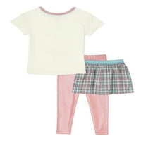 ילדים מגראנימלס בנות חולצת טריקו גרפית, חצאית וחותלות, סט תלבושת 3 חלקים, מידות 4-10
