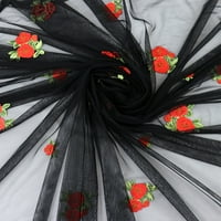 רומא טקסטיל ניילון בד רשת חתוך מראש עם רקמת פרחים אדומים-שחור