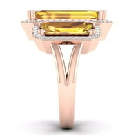 אבן חן אימפריאלית 10K ורד זהב זהב אמרלד חתוך סיטרין CT TW Diamond שלוש טבעת נשים אבן הילה