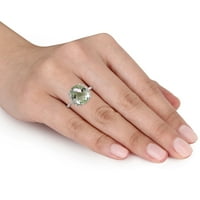 Miabella's Carat T.G.W. סגלגל סגלגל חותך קוורץ ירוק ומבטא יהלום חתוך עגול 10kt טבעת קוקטייל הילה זהב לבן