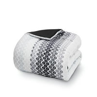 עמוד התווך מיטה גיאומטרית שחור לבן בשמיכת תיקים עם סדינים, תאום תאום XL