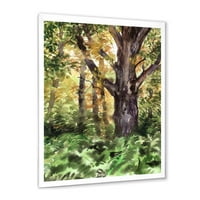 עיצוב ארט 'יער סתיו עם עץ גדול' הדפס אומנות ממוסגר באגם
