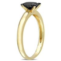 יהלום שחור 14 קראט זהב צהוב שחור רודיום מצופה טבעת אירוסין סוליטייר