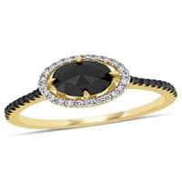 טבעת אירוסין הילה מזהב צהוב 1 קראט יהלום שחור ולבן 14 קראט