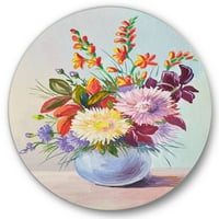 עיצוב 'דוממים עם אסטרס על פרחים צבעוניים באגרטל' אמנות קיר מתכת מעגל מסורתית - דיסק של 36