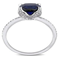 טנגלו 2- קראט T.G.W. יצר ספיר כחול ויהלום-אוצר 10K טבעת אירוסין זהב לבן