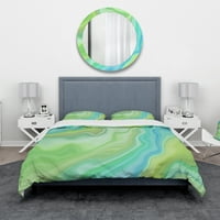 עיצוב 'צבעים שישיים בגווני ירוק וכחול' מערכה של כיסוי שמיכה מודרני ועכשווי