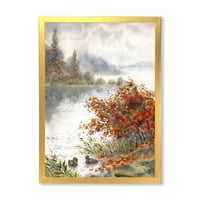 עיצוב 'נוף לאגם בסתיו' בצבע סתיו 'הדפס אמנות מסורתי