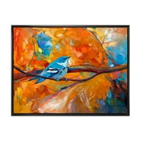 כחול סבכי ציפור יושב על סניף ממוסגר ציור בד אמנות הדפסה