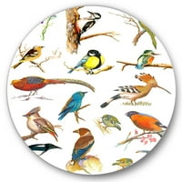 עיצוב עיצוב 'ציפורים צבעוניות חיוניות, פלאנקארד' אמנות קיר מתכת מעגל מסורתית - דיסק של 29