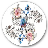 עיצוב אמנות 'פרחי בר ורודים וכחולים' אמנות קיר מתכת מעגל מסורתית-דיסק של 11
