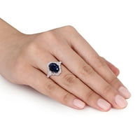 Miabella's Women's 4- CT יצר ספיר כחול CT Diamond 10kt טבעת אירוסין הילה זהב לבן