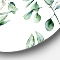 עיצוב 'ענפי צמח אקליפטוס ירוקים IV' אמנות קיר מתכת מעגל מסורתית - דיסק של 36