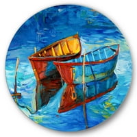 אמנות עיצוב 'סירה באגם במהלך זוהר הערב השלישי' אמנות קיר מתכת מעגל ימי וחוף-דיסק של 23