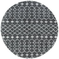 שטיח אזור מעבר שטיח אפור גיאומטרי עבה, עגול מקורה לבן קל לניקוי