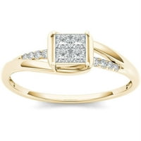טבעת אירוסין זהב צהוב 10 קראט מעקף יהלום בגזרת נסיכה