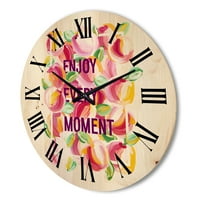 עיצוב אמנות 'ליהנות מכל רגע על פרחים צבעוניים' שעון קיר עץ מסורתי