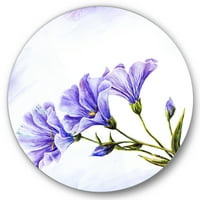 עיצוב 'פרחי בר כחולים עם עלים II' אמנות קיר מתכת מעגל מסורתית - דיסק של 23