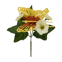 עמוד התווכות 8 פרחים מלאכותיים עם בחירת פרפר, צבע צהוב