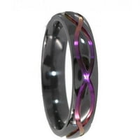 טבעת זירקוניום שחורה למחצה עם סמל האינסוף אנודיזציה בסגול