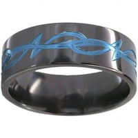 טבעת זירקוניום שחורה שטוחה עיצוב שבטי אנודיזציה בכחול